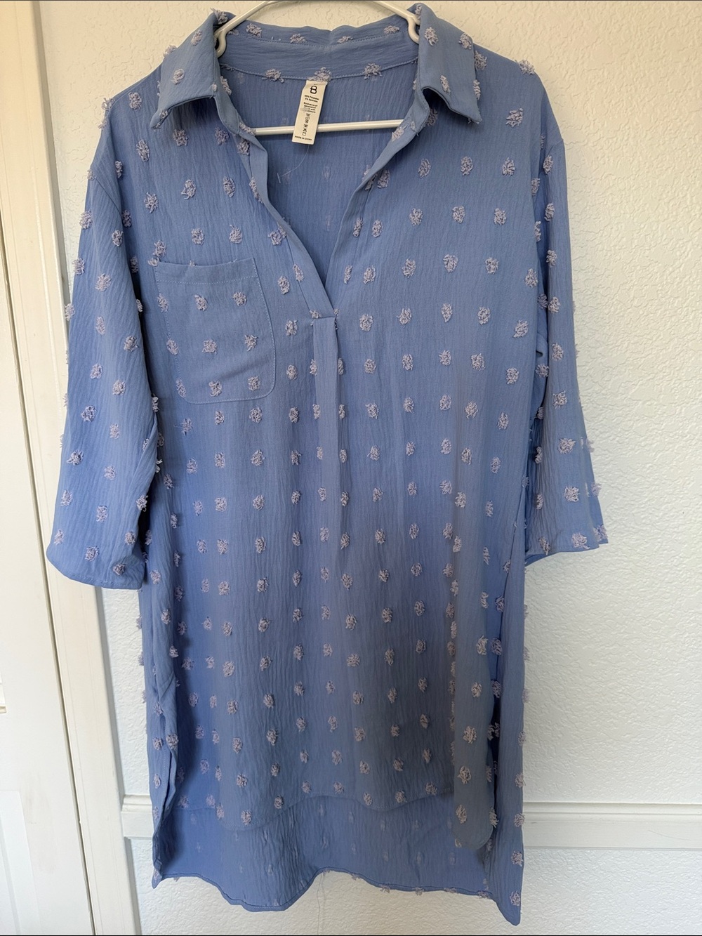Light Blue Textured Shift Dress - Women's Casual Tunic